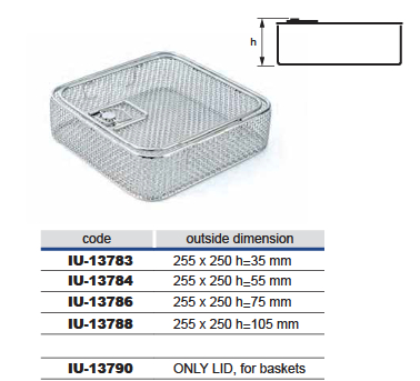 Wire mesh basket with 1/2 model lid, 1 mm wire diameter and 4 x 4 mm mesh - 246 x 246 x h