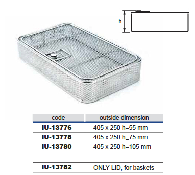 Cistella de filferro amb placa metàl·lica perforada amb tapa de model 3/4, diàmetre de filferro 1,2 mm i malla de 6 x 6 mm - 405 x 246 x h