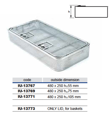 Cesta de Alambre con Placa de Metal Perforada con Tapa para Modelo 1/1, Diámetro de Alambre 1,2 mm y Malla 6 x 6 mm - 480 x 245 x H mm
