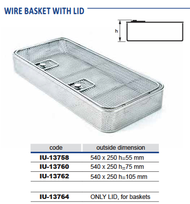 Wire basket with perforated metal plate and 1/1 model lid, wire diameter 1.2 mm and mesh 6 x 6 mm - 540 x 245 x h