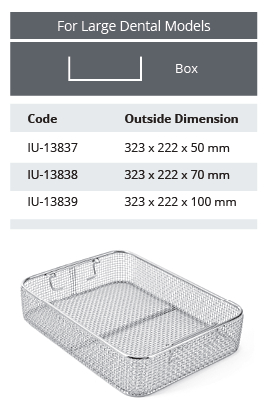 Wire Mesh Basket without Lid for Large Dental Model, 1 mm Wire Diameter and 4 x 4 mm Mesh - 323 x 222 x H mm