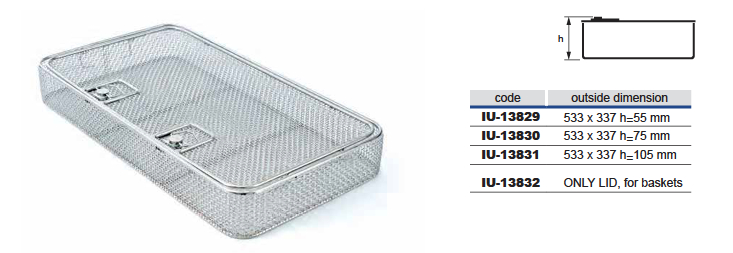 Cesta de Malla de Alambre con Tapa para Modelo Extra Grande, Diámetro de Alambre 1 mm y Malla 4 x 4 mm - 533 x 337 x H mm