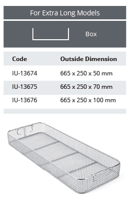 Cistella de Malla de Filferro sense Tapa per a Model Extra Llarg, Diàmetre de Filferro 1 mm i Malla 4 x 4 mm - 665 x 250 x H mm