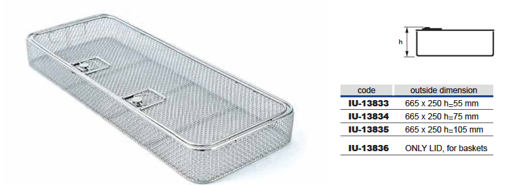 Cistella de malla de filferro amb model llarg llarg, diàmetre de filferro 1 mm i 4 x 4 mm de malla - 665 x 250 x h