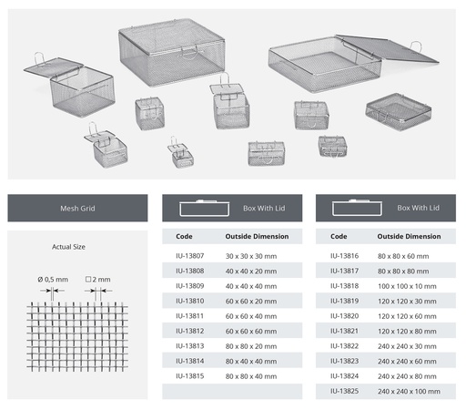 [IU-13807] Wire Mesh Basket with Lid, 0.5 mm Wire Diameter and 2 x 2 mm Mesh (30 x 30 x 30 mm)