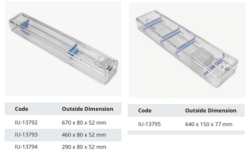 [IU-13794] Endoscope Basket with Lid, 1 mm Wire Diameter and 4 x 4 mm Mesh (290 x 80 x 52 mm)