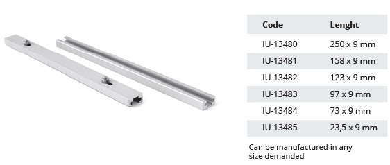 Aluminum rail for silicone fixing systems - L x 9 mm