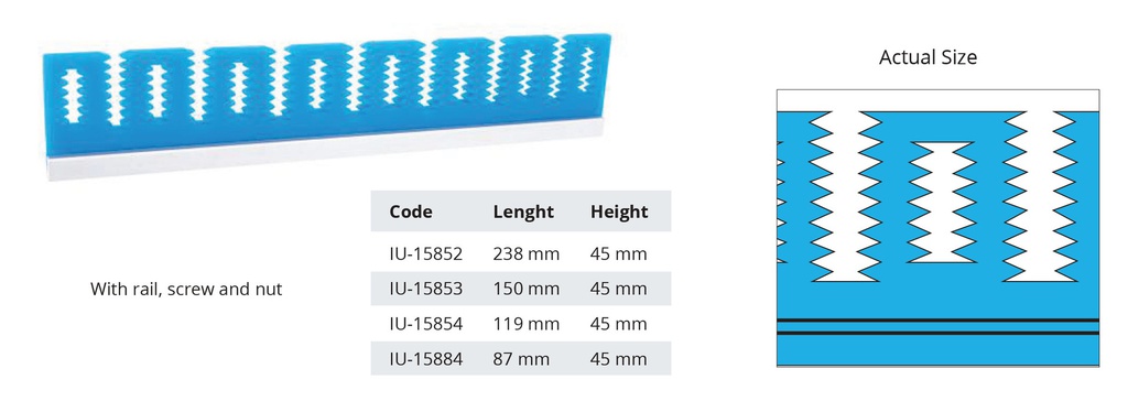 Silicone fixing system with rail, screw and nut