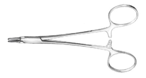 Porta Agujas de Derf-Halsey con Carburo de Tungsteno y Anillos Dorados, Mandíbulas Lisas - Longitud de 12 cm