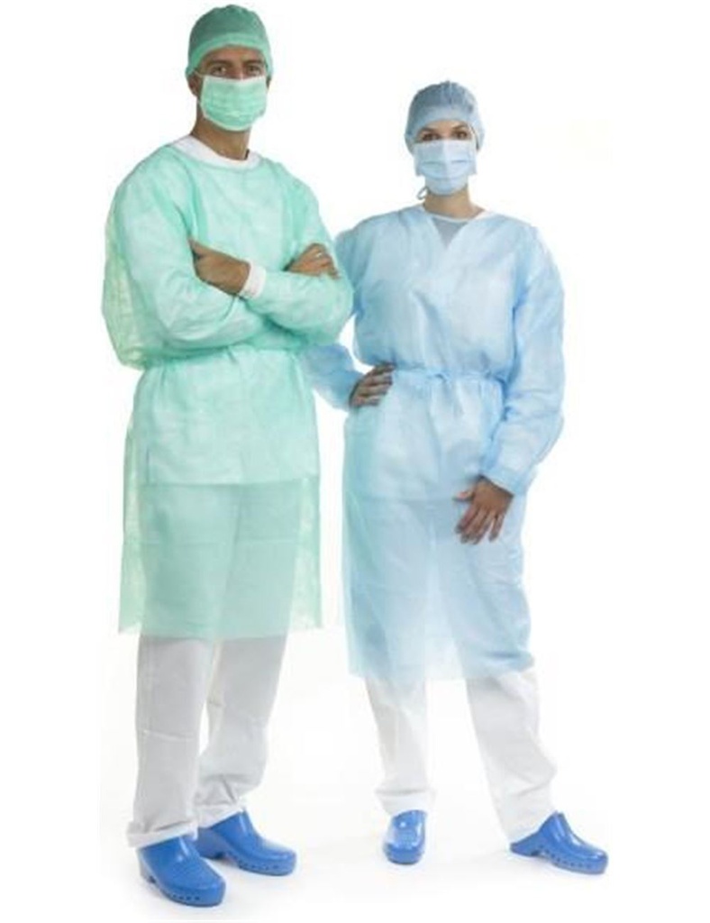 Batas Desechables Estériles TNT Hidrorrepelente Spunbond c/ Puño Algodón 30 gr 120 x 140 cm - Caja de 50 Unidades