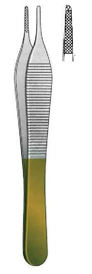 Pinza de disección Adson 1x2 dientes - longitud = 15 cm / 6", TC Gold