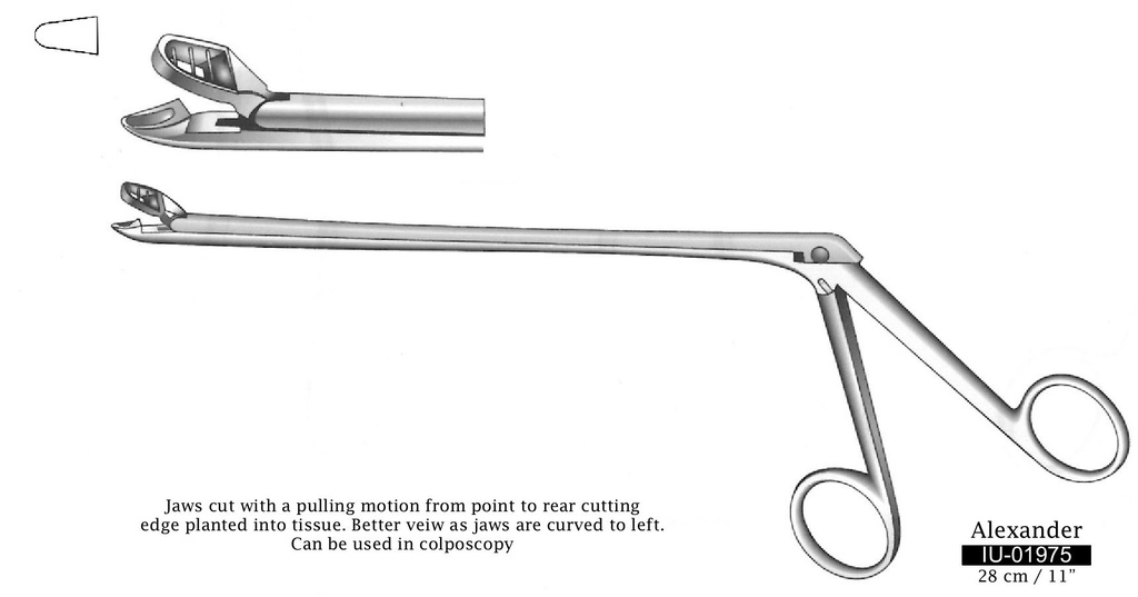 Pinza para biopsia uterina Alexander - longitud = 28 cm / 11", longitud del eje = 20 cm / 8"
