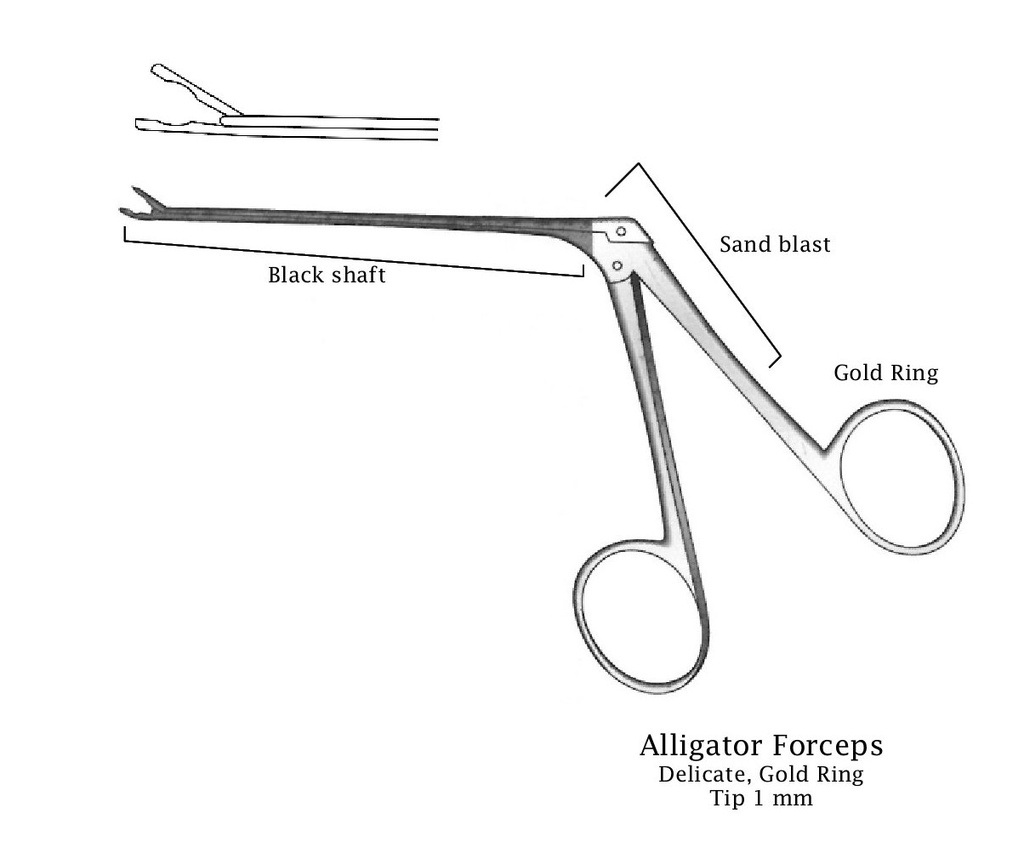 Pinza Alligator - longitud del eje = 80 mm, punta 1 mm hacia abajo