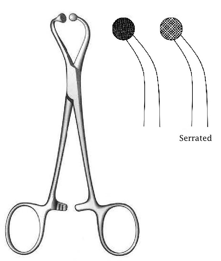 Pinza para toallas Ball-Socket - longitud = 14 cm / 5-1/2", dentado