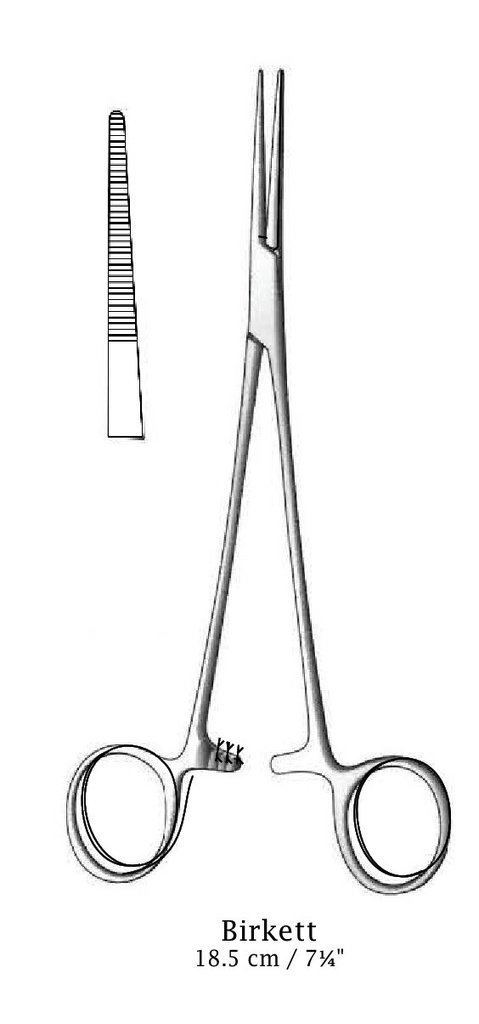 Pinza hemostática Birkett, recta - longitud = 18,5 cm / 7-1/4"