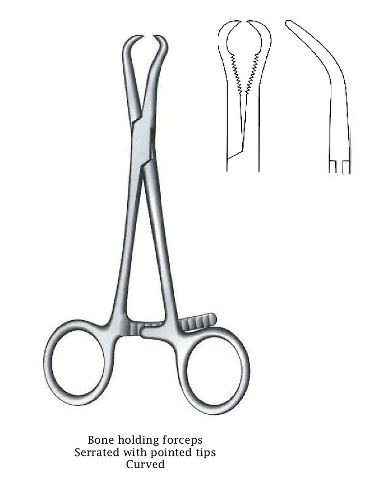 Succession clamp and reduction for bones with pointed tips - length = 12.5 cm / 5 "