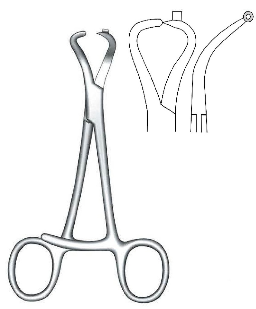 Bone clamping clamp with 1.6 mm Kirschner wire guide