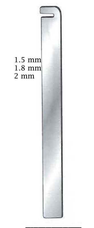 Doblador de placas óseas, extremo único, hoja interior = 2 mm