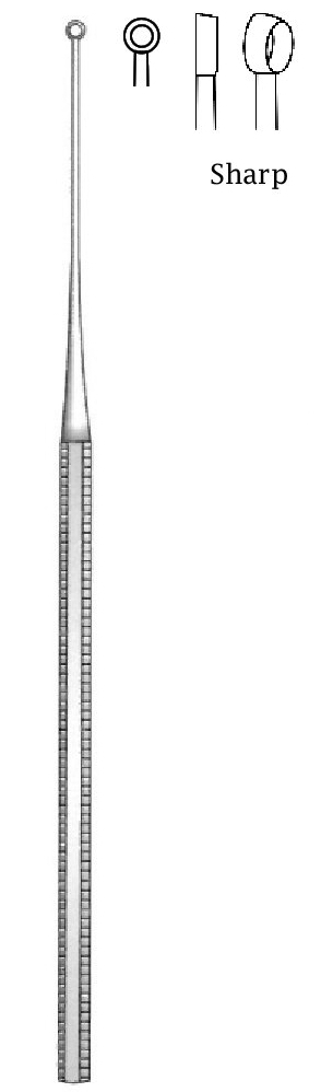 Cureta de oído Buck, afilada, figura 0 - longitud = 16.5 cm / 6-1/2"
