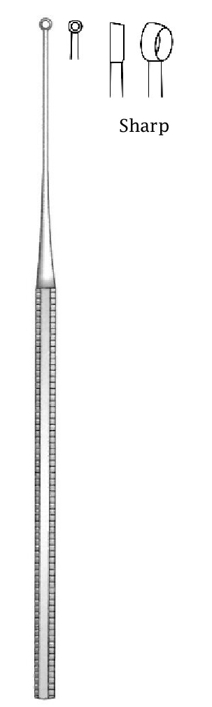 Cureta de oído Buck, afilada, figura 000 - longitud = 16.5 cm / 6-1/2"