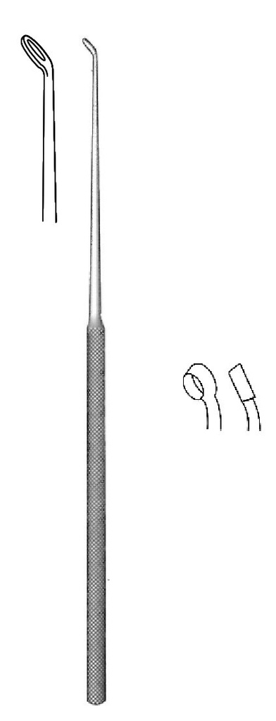 Buck Ear Curette, round handle, sharp, figure 1 - length = 16.5 cm / 6-1/2"
