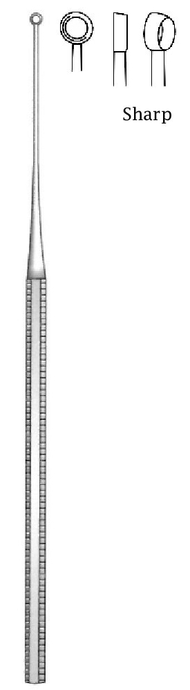 Cureta de oído Buck, afilada, figura 3 - longitud = 16.5 cm / 6-1/2"