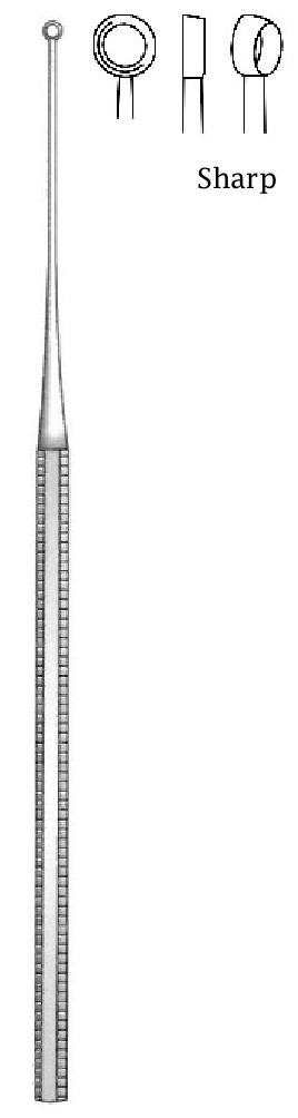 Cureta de oído Buck, afilada, figura 5 - longitud = 16.5 cm / 6-1/2"