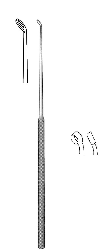 Buck Ear Curette, round handle, sharp, figure 4 - length = 16.5 cm / 6-1/2"