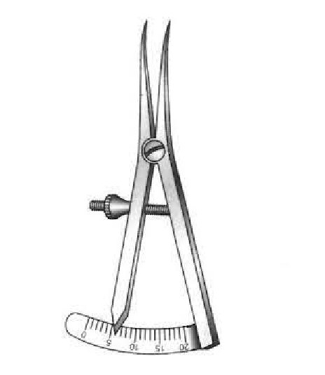 Castroviejo caliper, curved, measuring range 20 mm - length = 8 cm / 3-1/4"