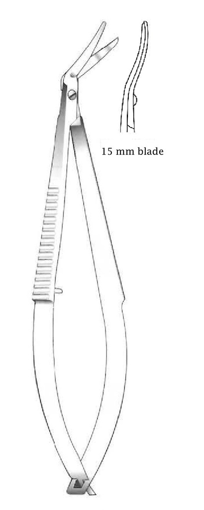 Tijera corneal Castroviejo, longitud valva = 15 mm, izquierda - longitud = 10 cm / 4&quot;