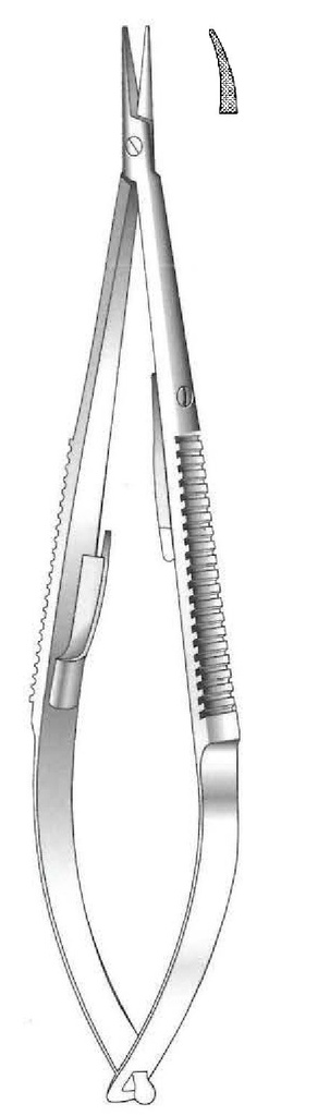 Porta agujas Castroviejo con bloqueo, dentado, curva - longitud = 13 cm / 5-1/4&quot;