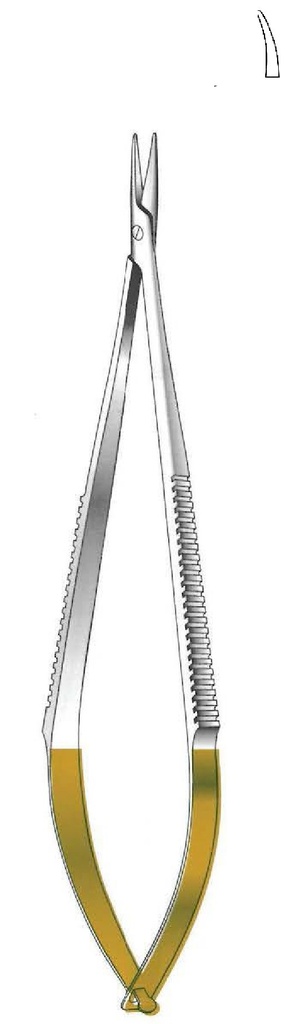 Castroviejo Non-Locking Needle Holder, Plain Point, Curved, TC Gold - length = 13.5 cm / 5-1/2"