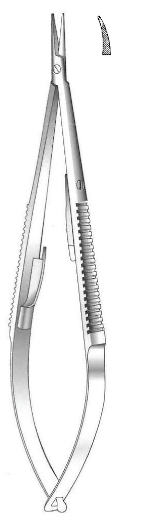 Castroviejo needle holder with lock, serrated, curved - length = 18 cm / 7"