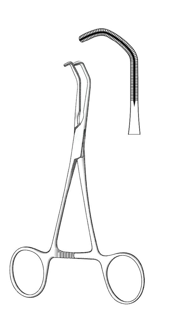 Pinza vascular pediátrica Cooley, curva fuerte - longitud = 14 cm / 5-1/2"