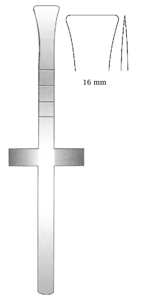 Osteohotomo cottle with handle in t, wide = 16 mm - length = 18 cm / 7 "