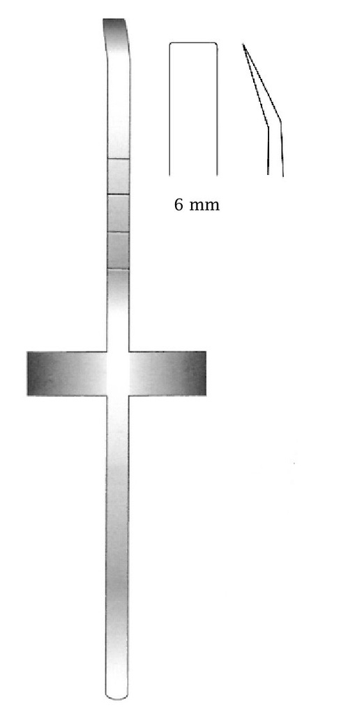 Osteótomo Cottle con mango en T, curva, ancho = 6 mm - longitud = 18 cm / 7"