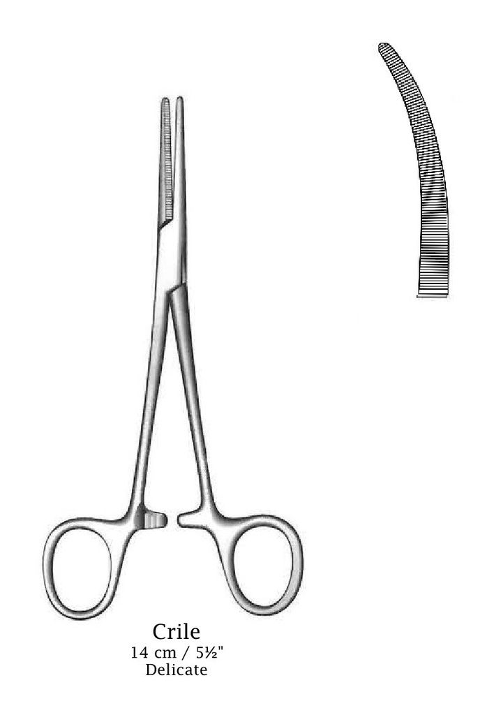 Pinza para arteria Crile, curva, delicada - longitud = 14 cm / 5-1/2"