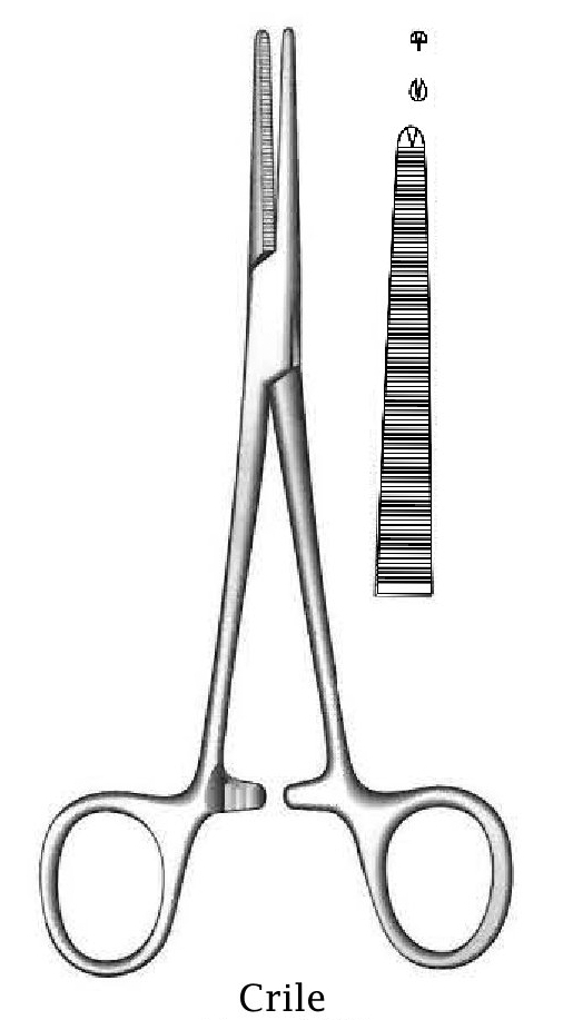 Pinza para arteria Crile, recta, delicada, dientes 1:2 - longitud = 14 cm / 5-1/2"