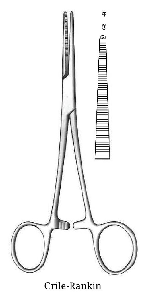 Pinza para arteria Crile-Rankin, recta, dientes 1:2 - longitud = 18 cm / 7"
