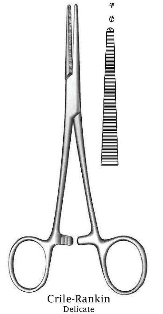 Pinza para arteria Crile-Rankin, recta, delicada, dientes 1:2 - longitud = 18 cm / 7"