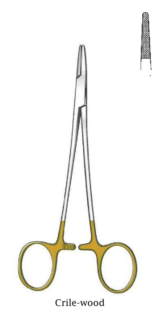Porta agujas Crile-Wood, dentado = 0.4 mm, TC Gold - Longitud = 23 cm / 9"