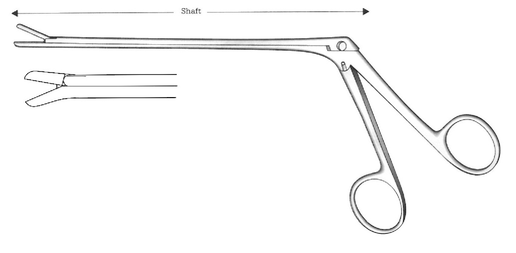 Pinza para laminectomía Cushing, hacia abajo, diámetro = 2 x 10 mm, ángulo = 45° - longitud = 18 cm
