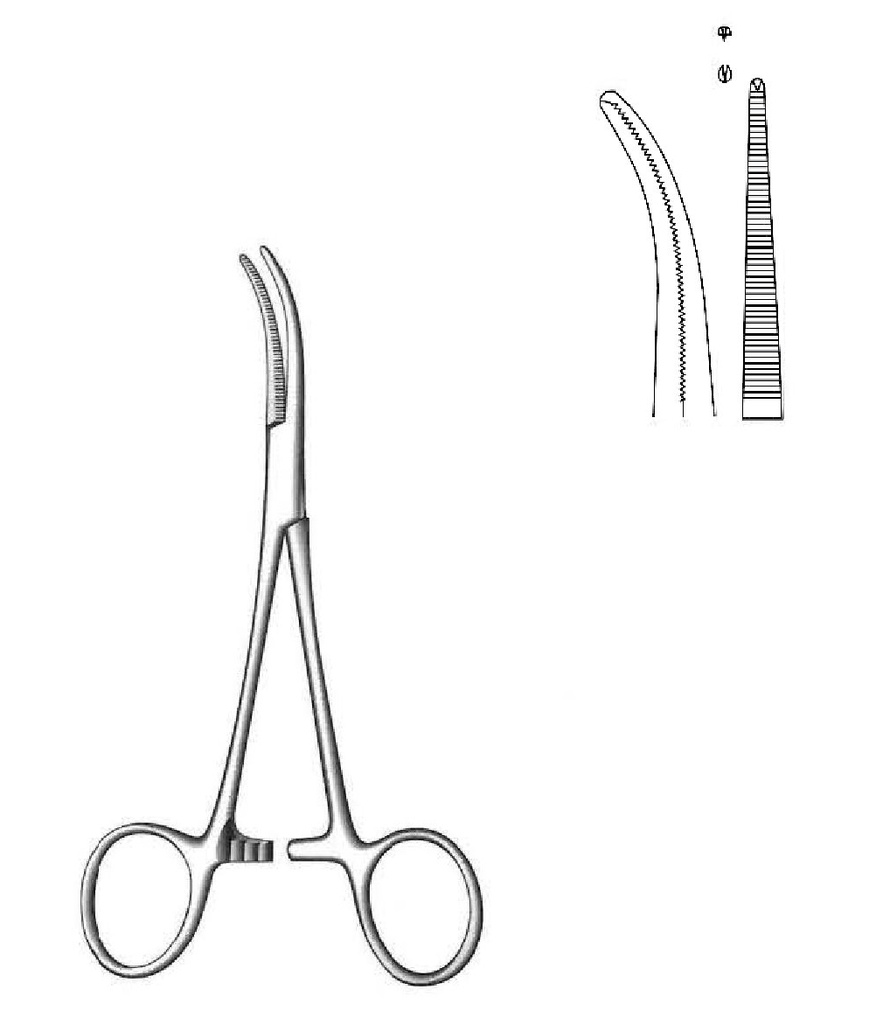 Pinza para arteria Dandy, curva, dientes 1:2 - longitud = 14 cm / 5-1/2"