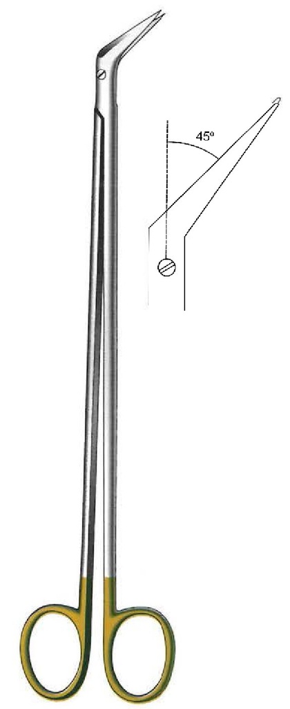 Bakey vascular scissors, angle = 45 °, Gold TC - length = 23 cm / 9 "