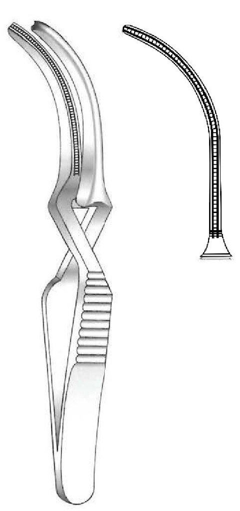 Pinza bulldog atraumática De Bakey, curvada - longitud = 10 cm / 4"