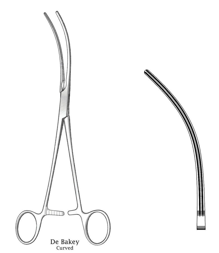 Pinza vascular De Bakey, curva - longitud = 23 cm / 9"