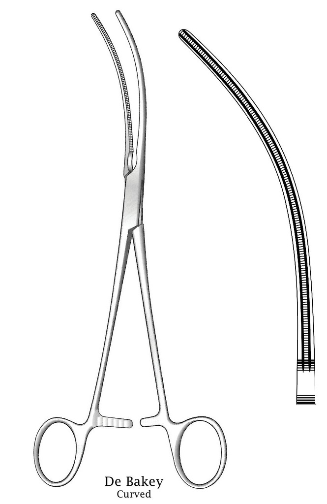 Pinza vascular De Bakey, curva - longitud = 27 cm / 10-1/2"