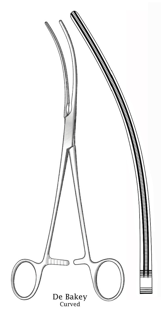 Pinza vascular De Bakey, curva - longitud = 31.5 cm / 12-1/2"