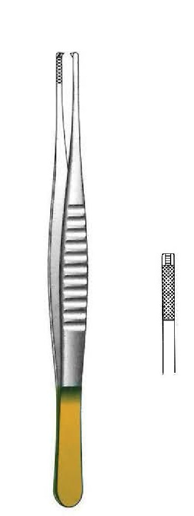 Pinza para disección De Bakey, dentado = 0.4 mm, perfil mini, TC Gold - longitud = 15 cm / 6"