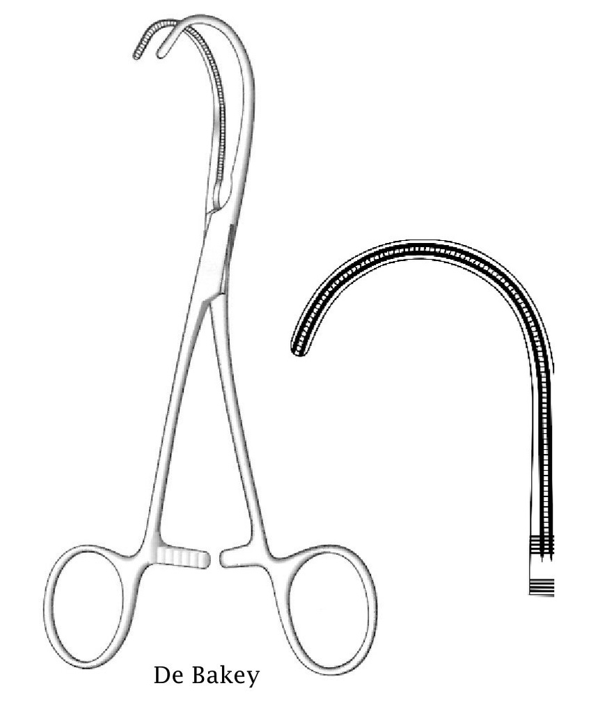 Pinza vascular De Bakey, curva fuerte en la punta - longitud = 17 cm / 6-3/4"